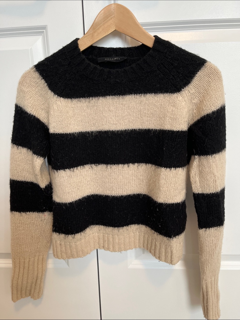 AllSaints Black & Cream Wide-Stripe Crewneck Sweater